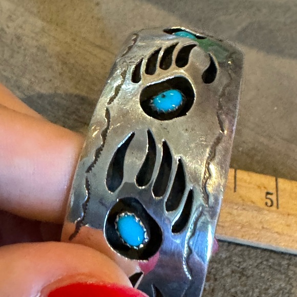 NAT AMER NAVAJO INDIAN PEARLENE SPENCER STERLING SILVER TURQUOISE CUFF BRACELET - Picture 11 of 14